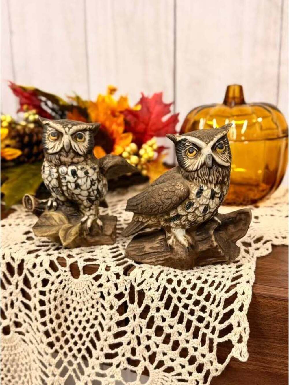 Vintage HOMCO Home Interiors Owl Figurines – Pair #1114 Original Sticker